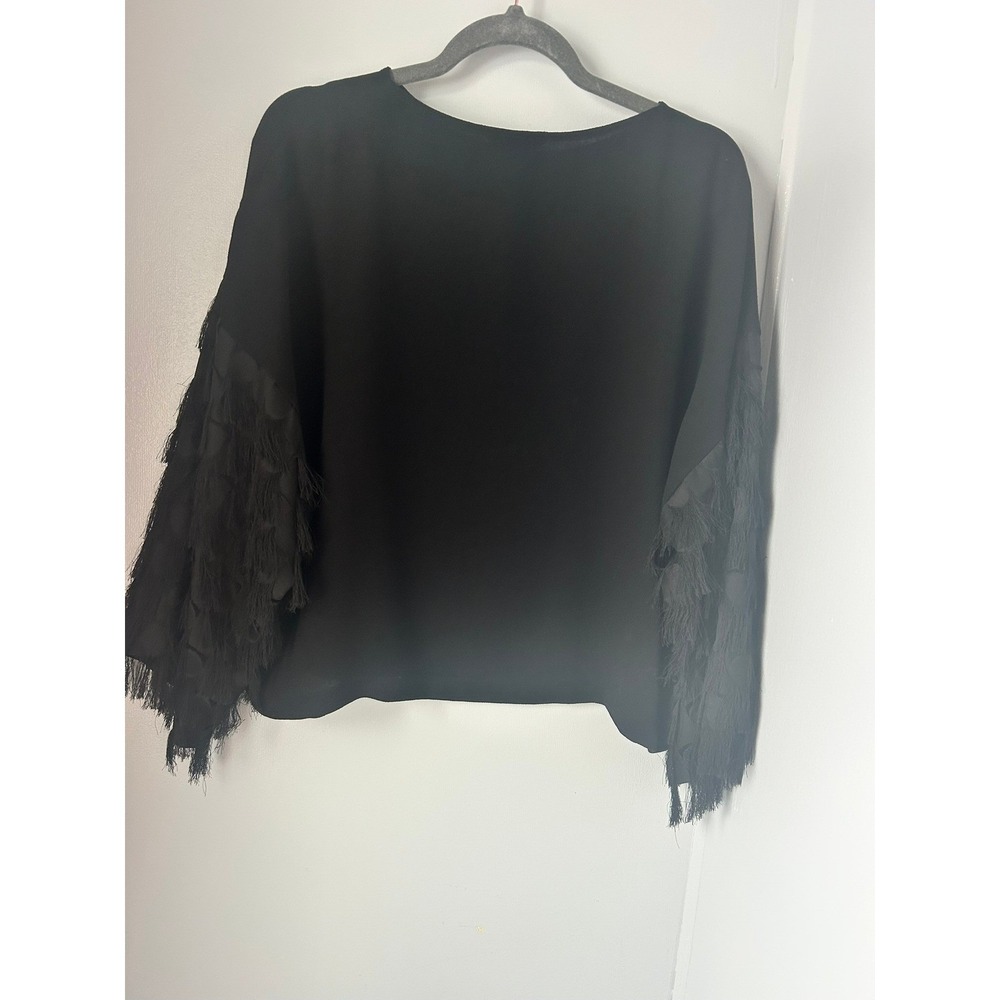 H M Black Fringe Sleeve Long Sleeve Top Women US 14 EUR 44